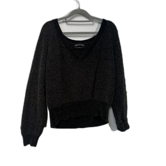 Urban Outfitters Soft Gray Cropped Long Sleeve V Neck Sweater Academia Large - Picture 1 of 5